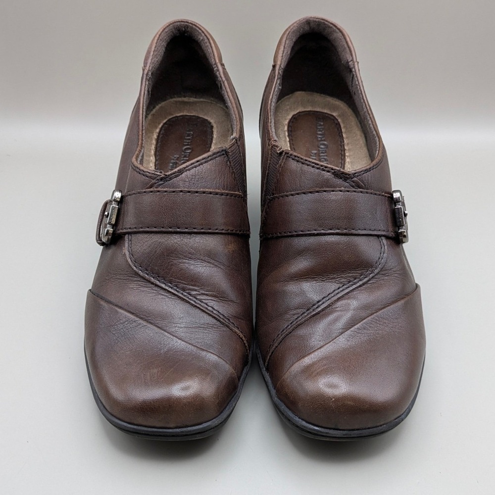 Earth Origins Margaret Brown Leather Block Heel Pump Buckle Shootie 7M